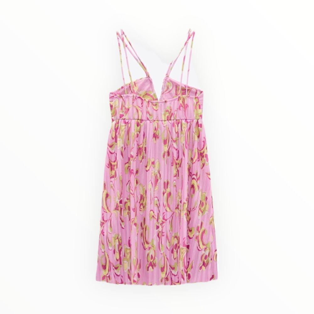 ZARA | Pink | PRINTED PLEATED DRESS - Picture 3 of 10